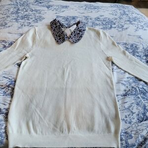 J. Crew Cream Sweater with Floral Collar Size XXS